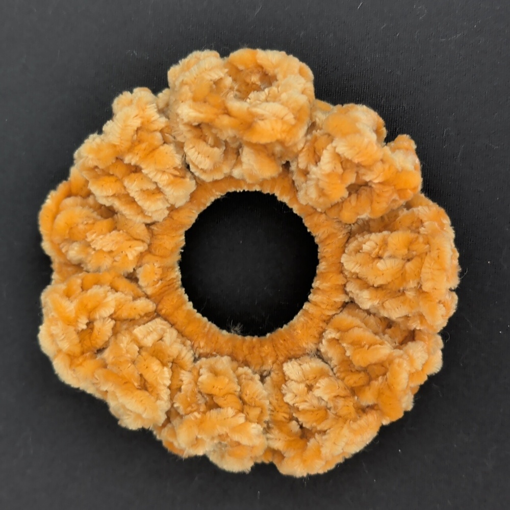 Velvet Crochet Golden Scrunchie